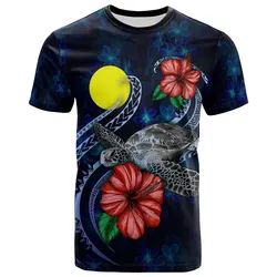 Palau Polynesian T shirt - Blue Turtle Hibiscus