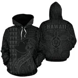 Polynesian Kakau Hula Girl Turtle Hibiscus Hawaii Hoodie Gray