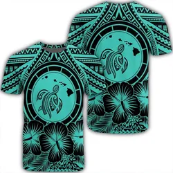 Hawaiian Map Honu Hibiscus Tropic Turquoise Polynesian T-Shirt - AH