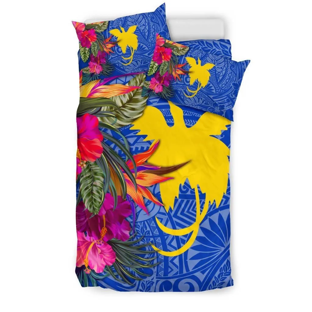Papua New Guinea Bedding Set - Hibiscus Polynesian Pattern Blue Version