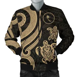 Chuuk Micronesian Men Bomber Jacket - Gold Tentacle Turtle