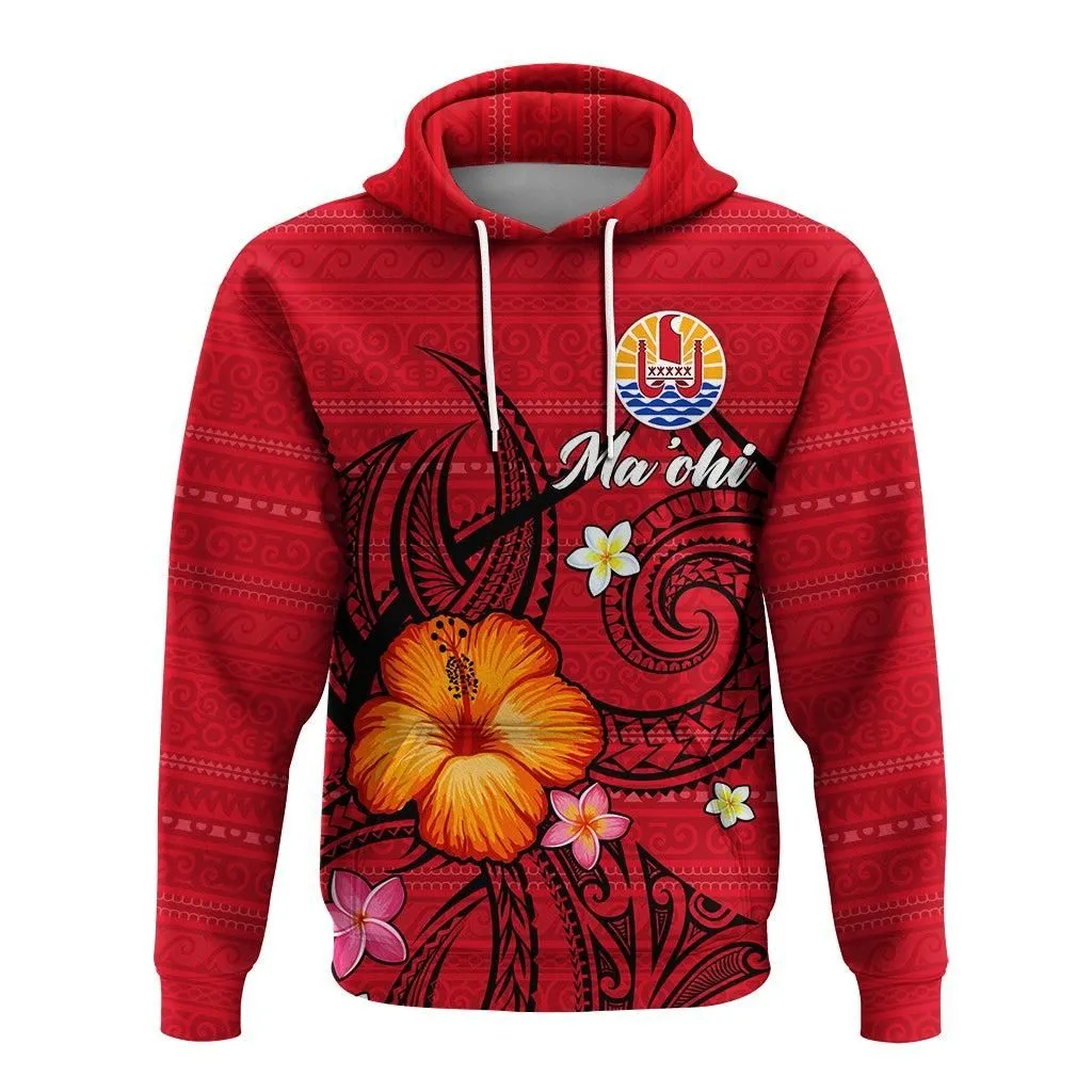 (Custom Personalised) Tahiti Maohi Hoodie - Hibiscus With Tribal LT12