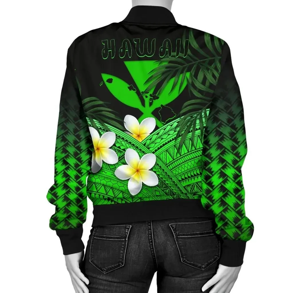 Alohawaii Jacket - Bomber Jacket Kanaka Maoli (Hawaiian) Polynesian Plumeria Banana Leaves Green A02
