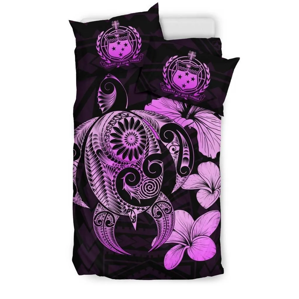 Alohawaii Bedding Set - Cover and Pillow Cases Samoa Hibiscus Plumeria Mix Polynesian Pink Turtle - J1