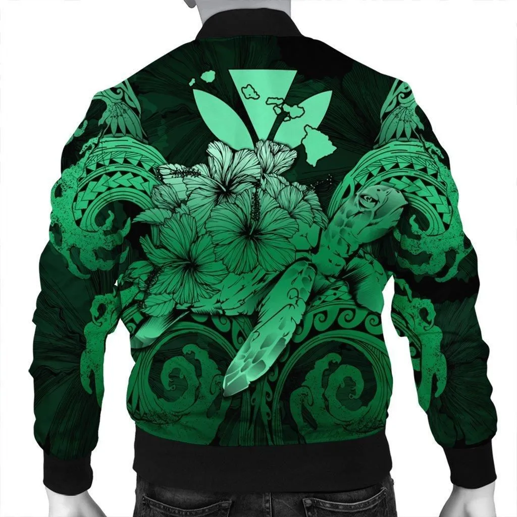 Hawaii Turtle Wave Polynesian Bomber Jacket - Hey Style Green Pastel