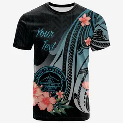 Palau Personalised Custom T-Shirt - Turquoise Polynesian Hibiscus Pattern Style