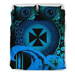 Alohawaii Bedding Set - Cover and Pillow Cases Wallis And Futuna - Hibiscus And Wave Navy K7