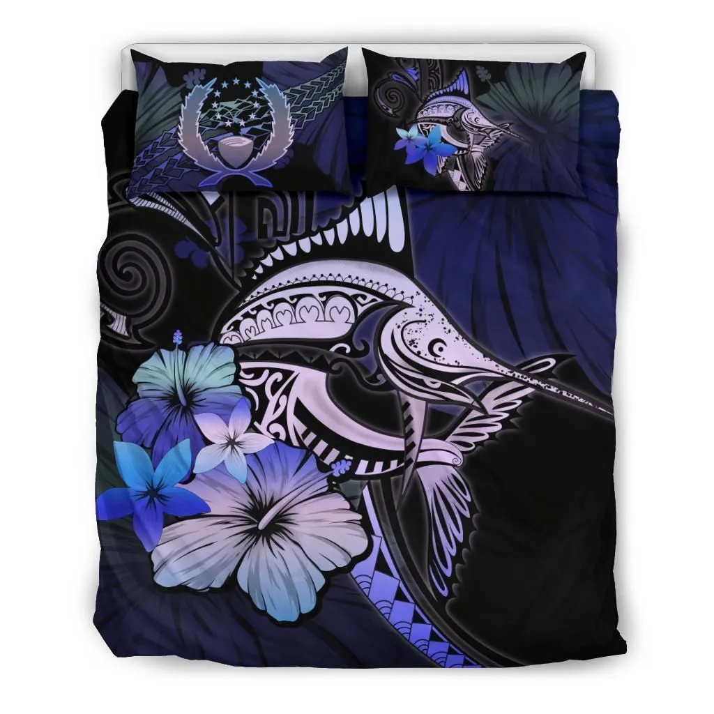 Pohnpei Purple Blue Marlin And Hibiscus Bedding Set Bedroom Decor