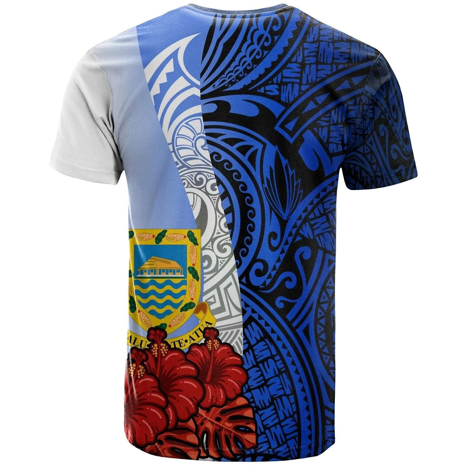Tuvalu Polynesian T-shirt - Coat Of Arm With Hibiscus Blue - BN12