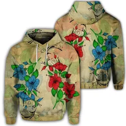 Alohawaii Hoodie - Hawaiian Blue And Red Hibiscus Polynesian Hoodie - AH - JR