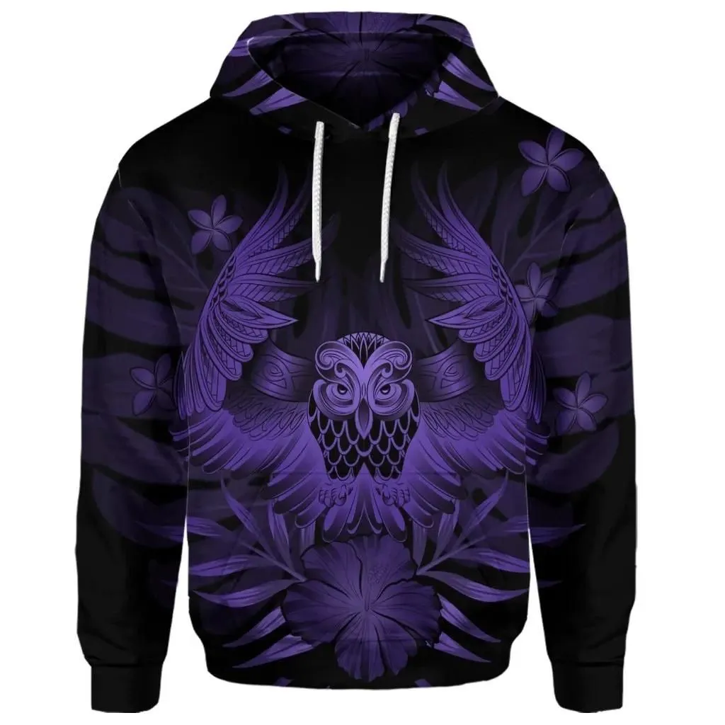 Alohawaii Hoodie - (Personalised) Hawaiian Owl Hibiscus Plumeria Polynesian Hoodie - Purple - AH - J4R