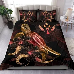 Kosrae Polynesian Bedding Set - Turtle With Blooming Hibiscus Gold