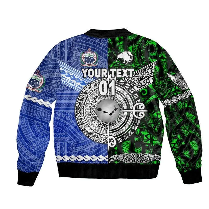 (Custom Personalised) Samoa And New Zealand Bomber Jacket Together - Green LT8