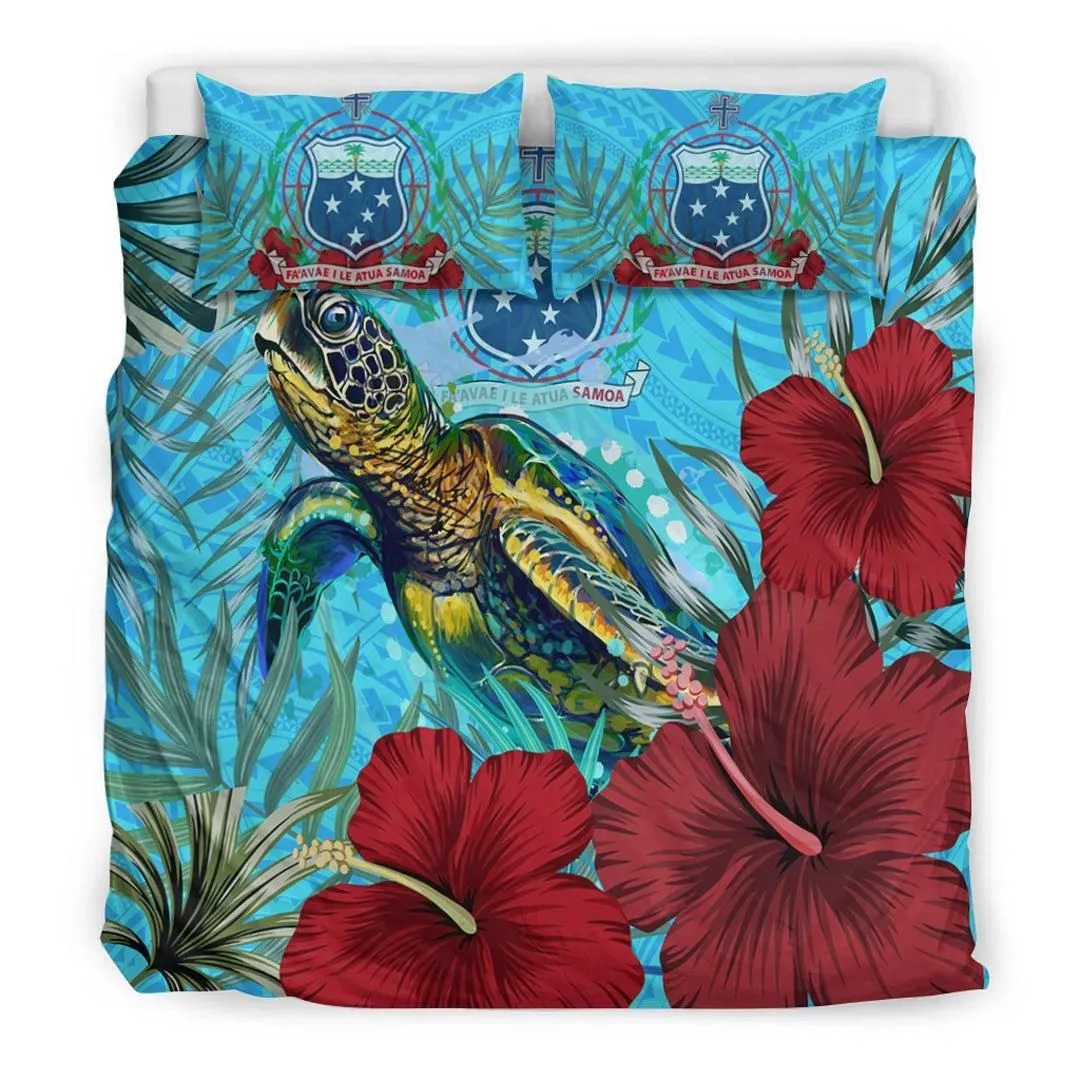 Alohawaii Bedding Set - Samoa Turtle Hibiscus Ocean Bedding Set A95