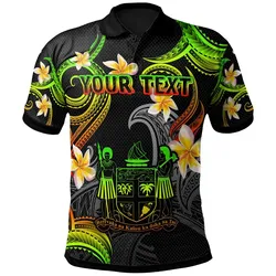 Fiji Polo Shirt - Custom Personalised Polynesian Waves with Plumeria Flowers (Reggae)