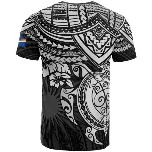 Marshall Islands Polynesian T shirt - Marshall Islands Flag White Turtle Hibiscus
