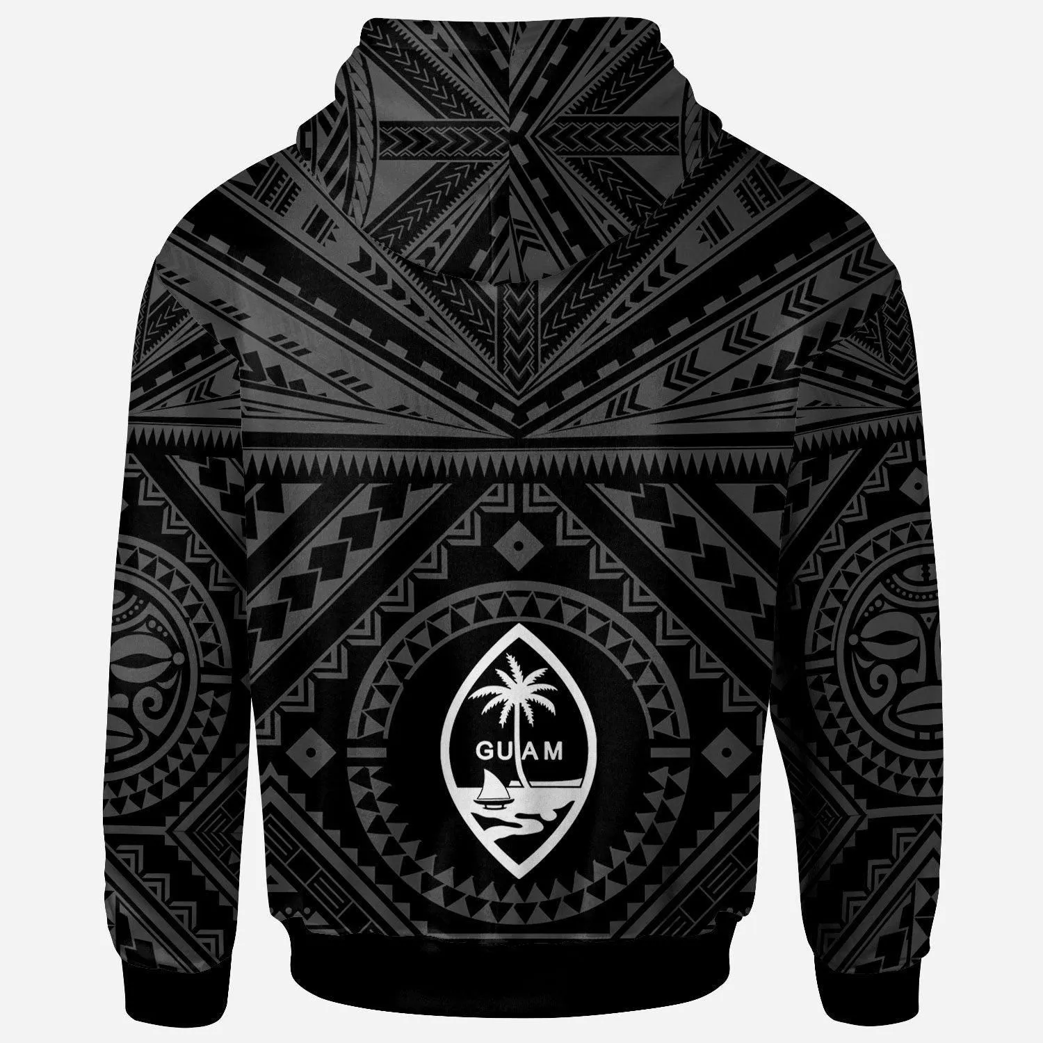 Guam Personalised Hoodie - Guam Seal With Polynesian Tattoo Style (Black)