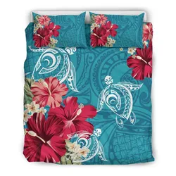 Hawaii Turtle Hibiscus Plumeria Blue Polynesian - Bedding Set AH