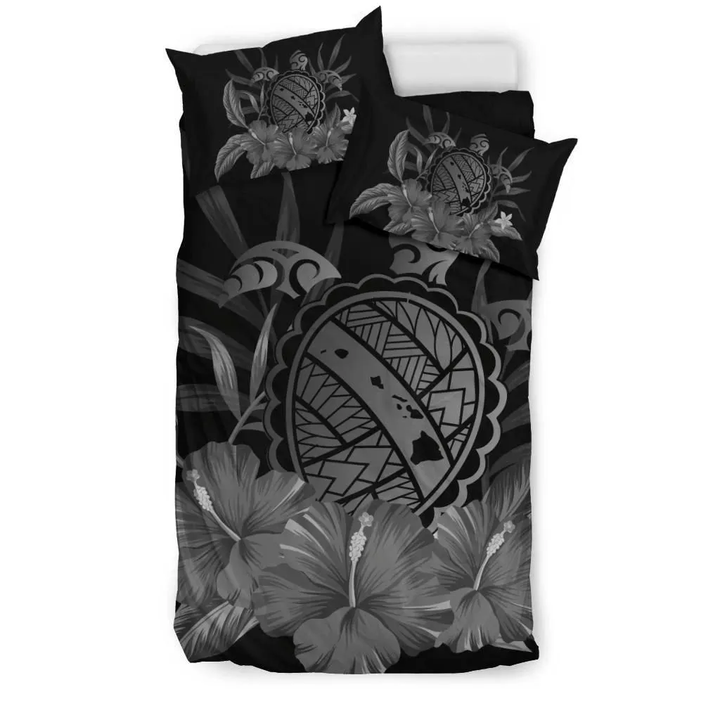 FamilyGater Home Set - Hawaiian Map Turtle Hibiscus Polynesian Bedding Set - Gray - AH J4