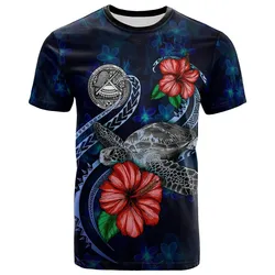 American Samoa Polynesian T Shirt - Blue Turtle Hibiscus
