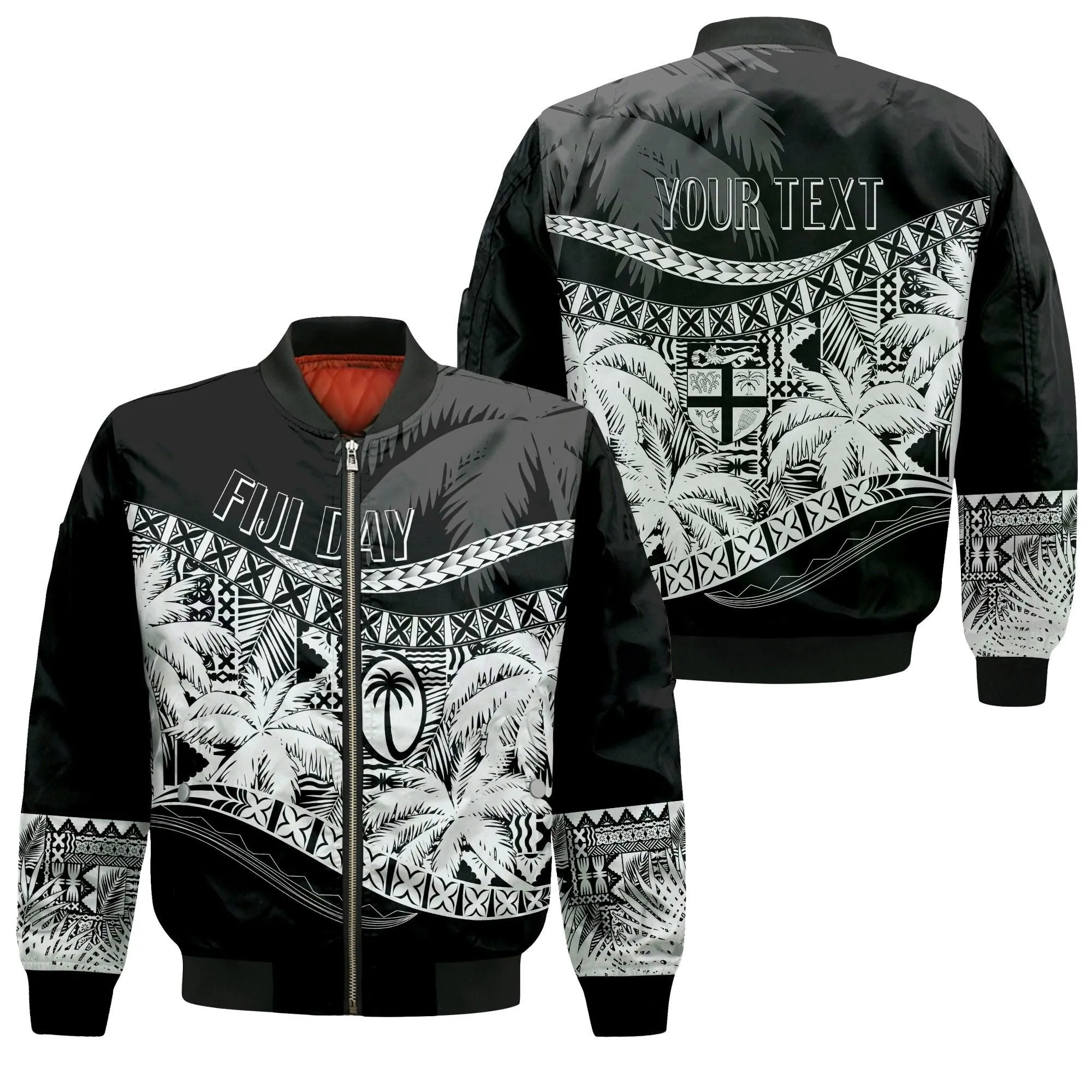 Personalised Fiji Day Bomber Jacket Flying Fijians Masi Kesa Style - Black LT7