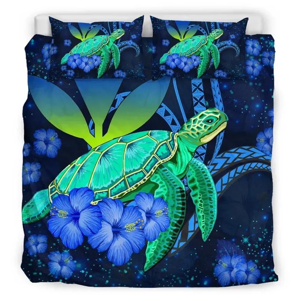 Alohawaii Home Set - Hawaii Turtle Hibiscus Polynesian Bedding Set - Jade Stone - AH JW