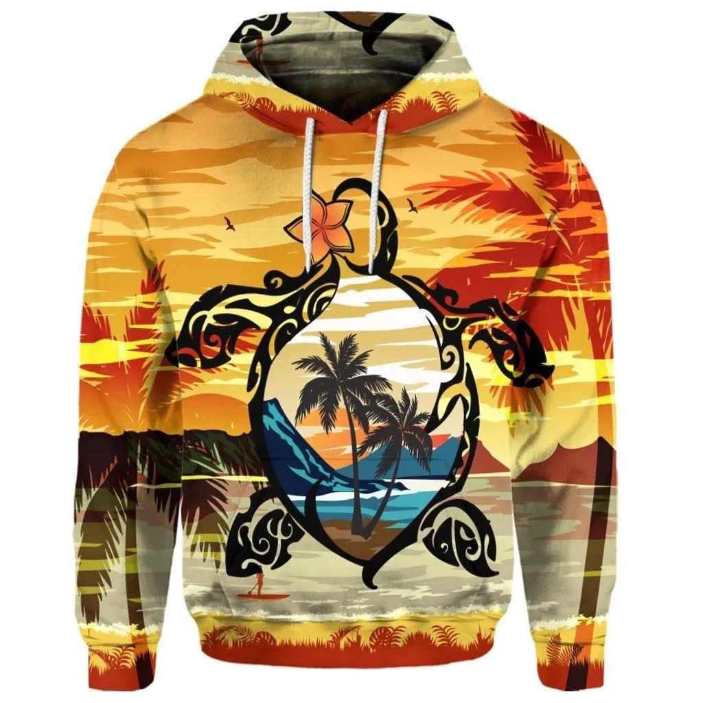 (Personalised) Hawaiian Turtle Plumeria Coconut Tree Polynesian Hoodie Gold
