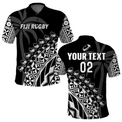 (Custom Text And Number) Fiji Rugby Polo Shirt Fijian Cibi Dance Tapa Pattern Black LT14