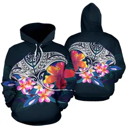 Polynesian Hoodie - Manta Ray nd Hibiscus