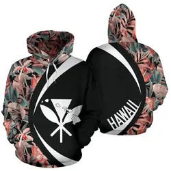 Alohawaii Hoodie - Kanaka Seamless Tropical Flower Plant Leaf Pattern Background Retro Botanical Hoodie - Circle Style - AH - J1
