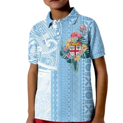 Fiji Tapa Pattern with Hibiscus Polo Shirt KID - Fiji In My Heart LT7