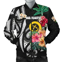Vanuatu Men's Bomber Jacket Coat Of Arms Polynesian With Hibiscus-2 TH5