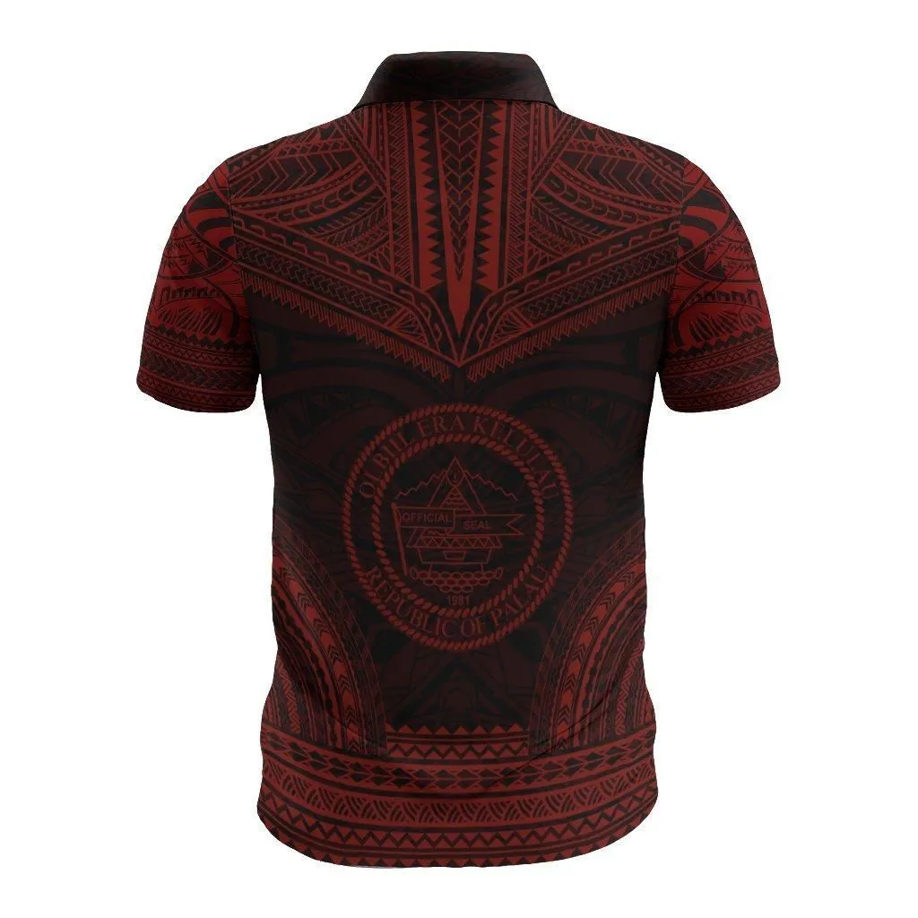 Palau Polo Shirt - Palau Seal Polynesian Chief Tattoo Red Version
