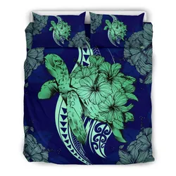 Hawaiian Bedding Set - Hawaii Polynesian Turtle Hibiscus Bedding Set - Green