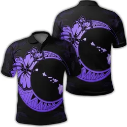 Hawaiian Map Hibiscus Turtle Polynesian Moon Polo Shirt Purple - AH