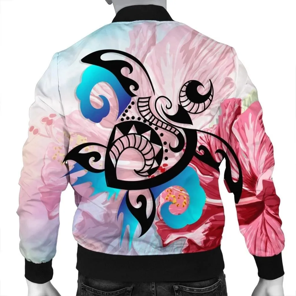 Alohawaii Jacket - Hawaiian Wave Hibiscus Watercolor Turtle Polynesian Bomber Jacket - AH - J4R