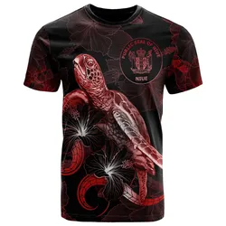 Niue Polynesian T shirt - Turtle With Blooming Hibiscus Red