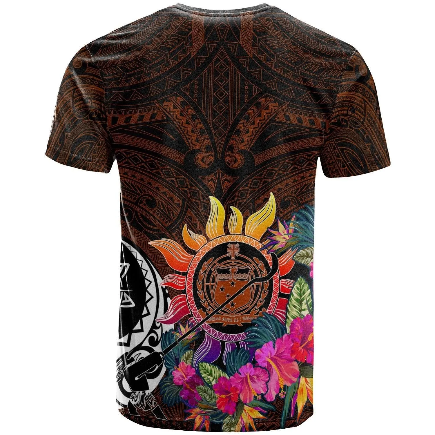 Custom Personalised Polynesian T-Shirt - Coat Of Arm with Flowers  Polynesian Patterns