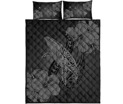 Alohawaii Home Set - Hawaiian Whale Swim Hibiscus Polynesian Quilt Bedding Set - Gray - AH J9
