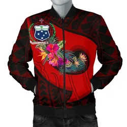 Samoa Mens Bomber Jacket - Polynesian Hook and Hibiscus Red