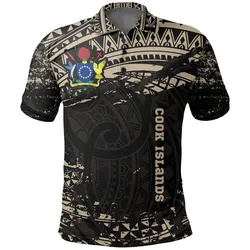 Cook Islands Polo Shirt, Kuki Airani Tattoo Golf Shirt - Tan