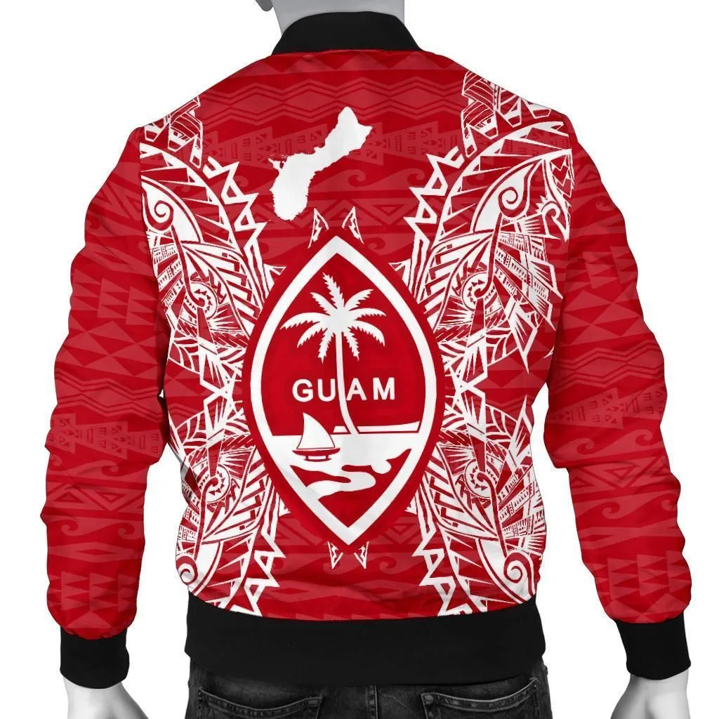 Guam Polynesian Mens Bomber Jacket Map Red White