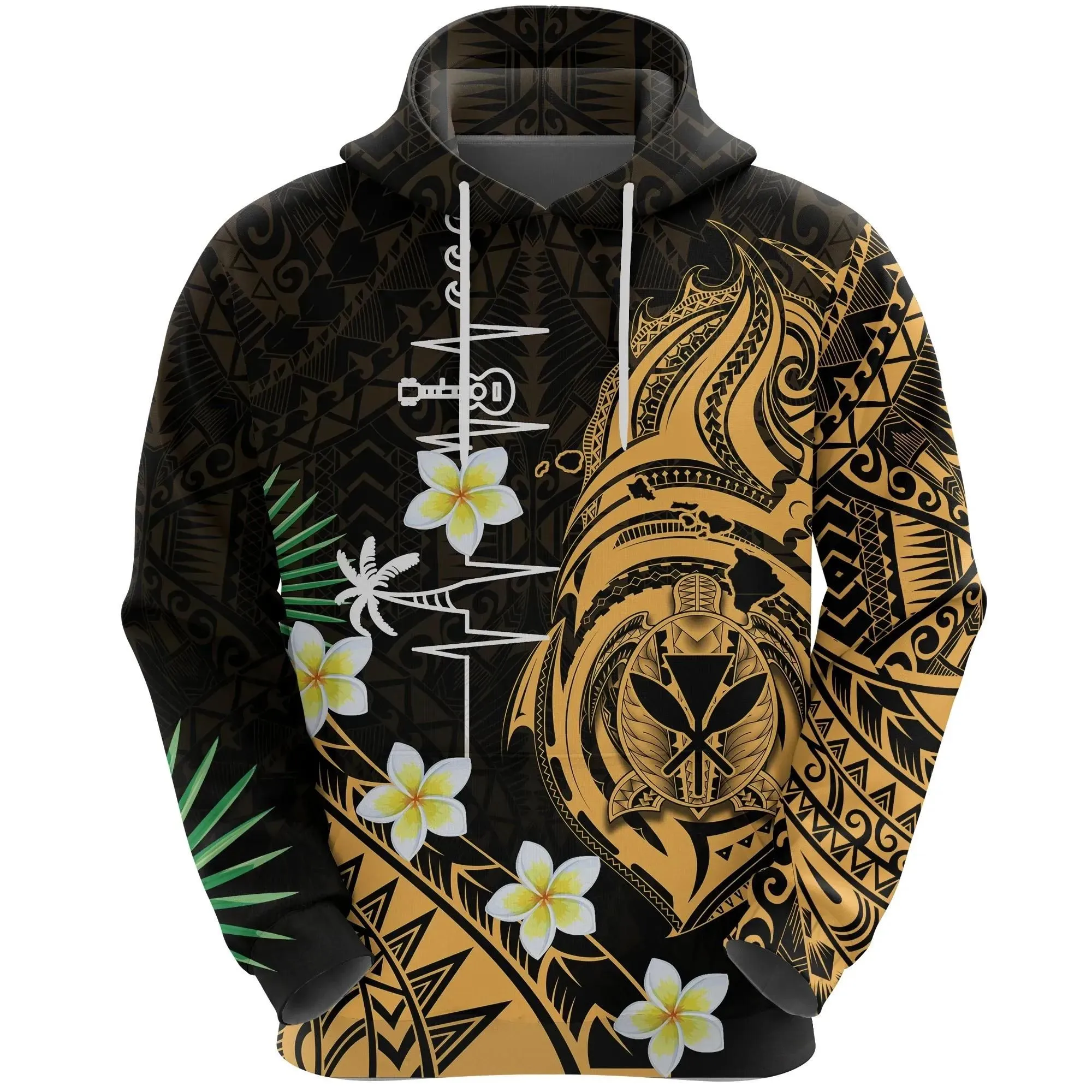 Heartbeat Polynesian Hawaii Hoodie Plumeria Turtle K13