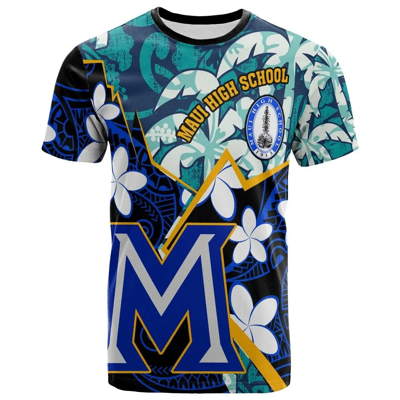 Hawaii Custom Personalised T-shirt - Maui High School Plumeria with Polynesian Pattern LT10