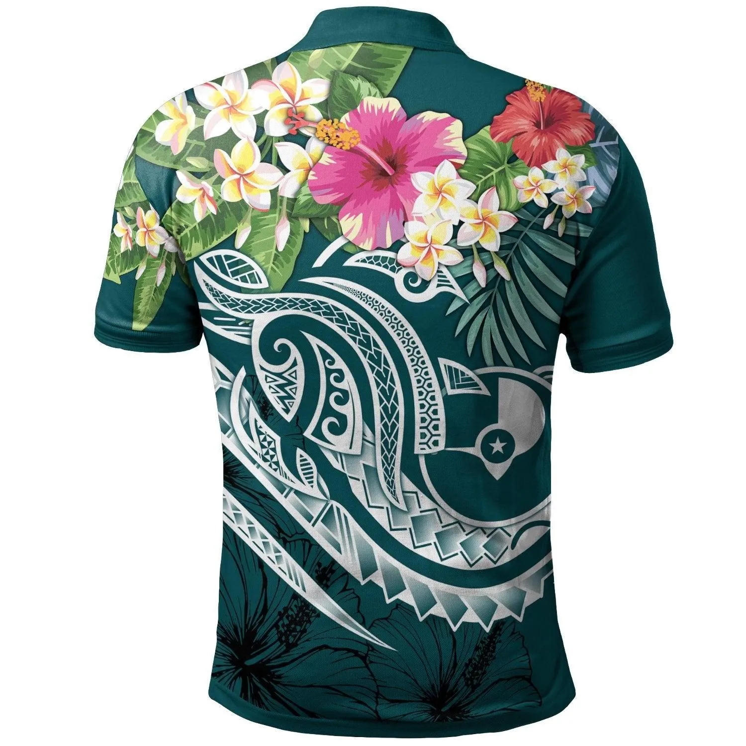 YAP Polynesian Polo Shirt - Summer Plumeria (Turquoise)