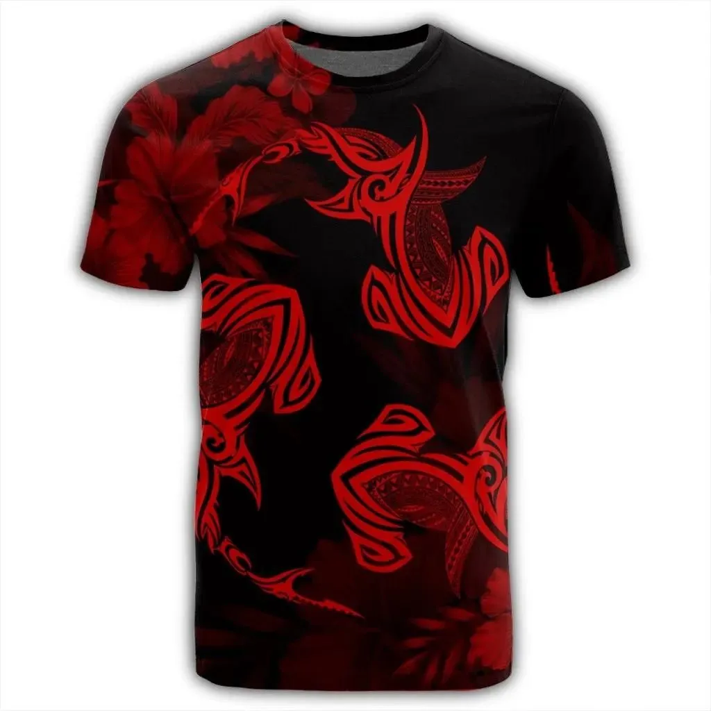 Alohawaii Tee - Hawaiian Hammerhead Shark Hibiscus Red Polynesian T-shirt AH - J4R