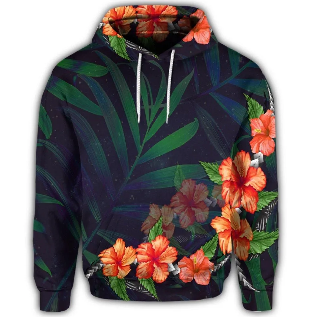 Hawaiian Hibiscus Palm Tree Background Polynesian Hoodie