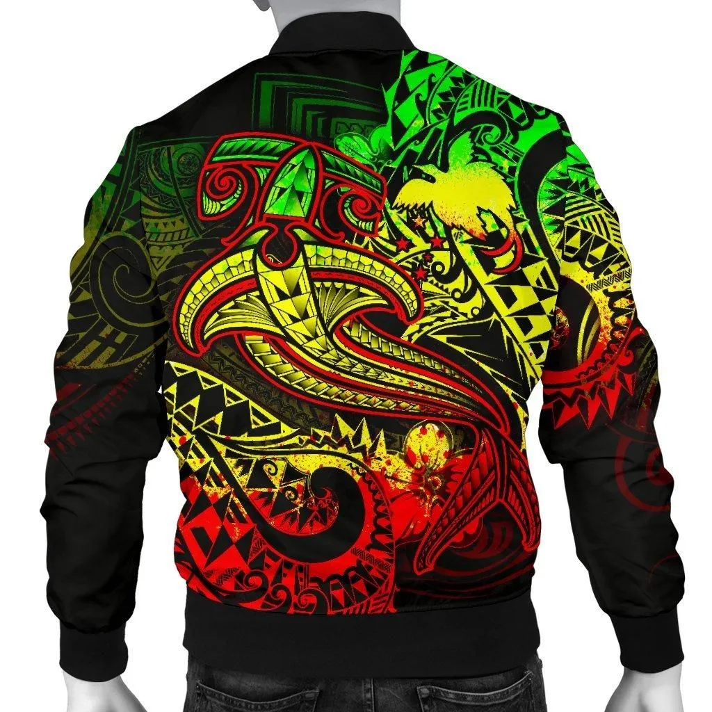 Papua New Guinea Mens Bomber Jacket - Reggae Shark Polynesian Tattoo
