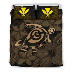 FamilyGater Bedding Set - Cover and Pillow Cases Hawaiian Turtle Hibiscus Plumeria Kanaka Polynesian Gold - Soft Style - AH - J4
