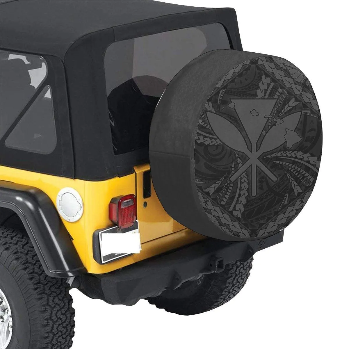 Hawaiian Kankaka Map Hibiscus Kanu Polynesian Gray Spare Tire Cover AH